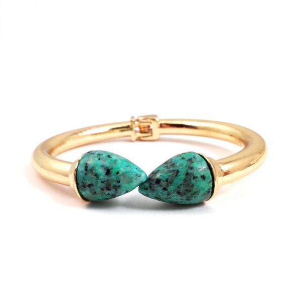 Amazonite Stone Cone Hinge Gold Statement Cuff Bracelet